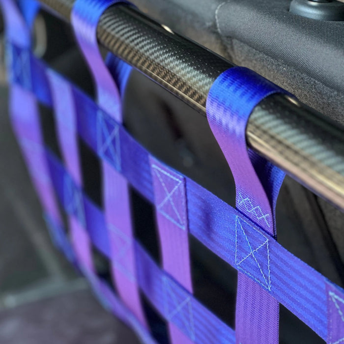 Genuine carbon fibre rear strut bar with cargo net loops