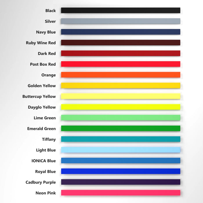 Cargo net colour chart showing all 18 webbing colours